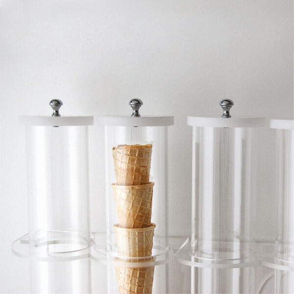 Portaconi Gelato Da Parete A 1 Colonna | Plexiglass Trasparente, Diametro 60 Mm, H50 Cm, Contiene 12 Coni, Per Gelaterie