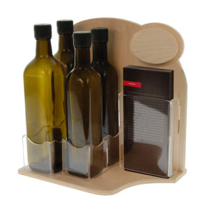 Espositore per Bottiglie Olio con Porta Flyer